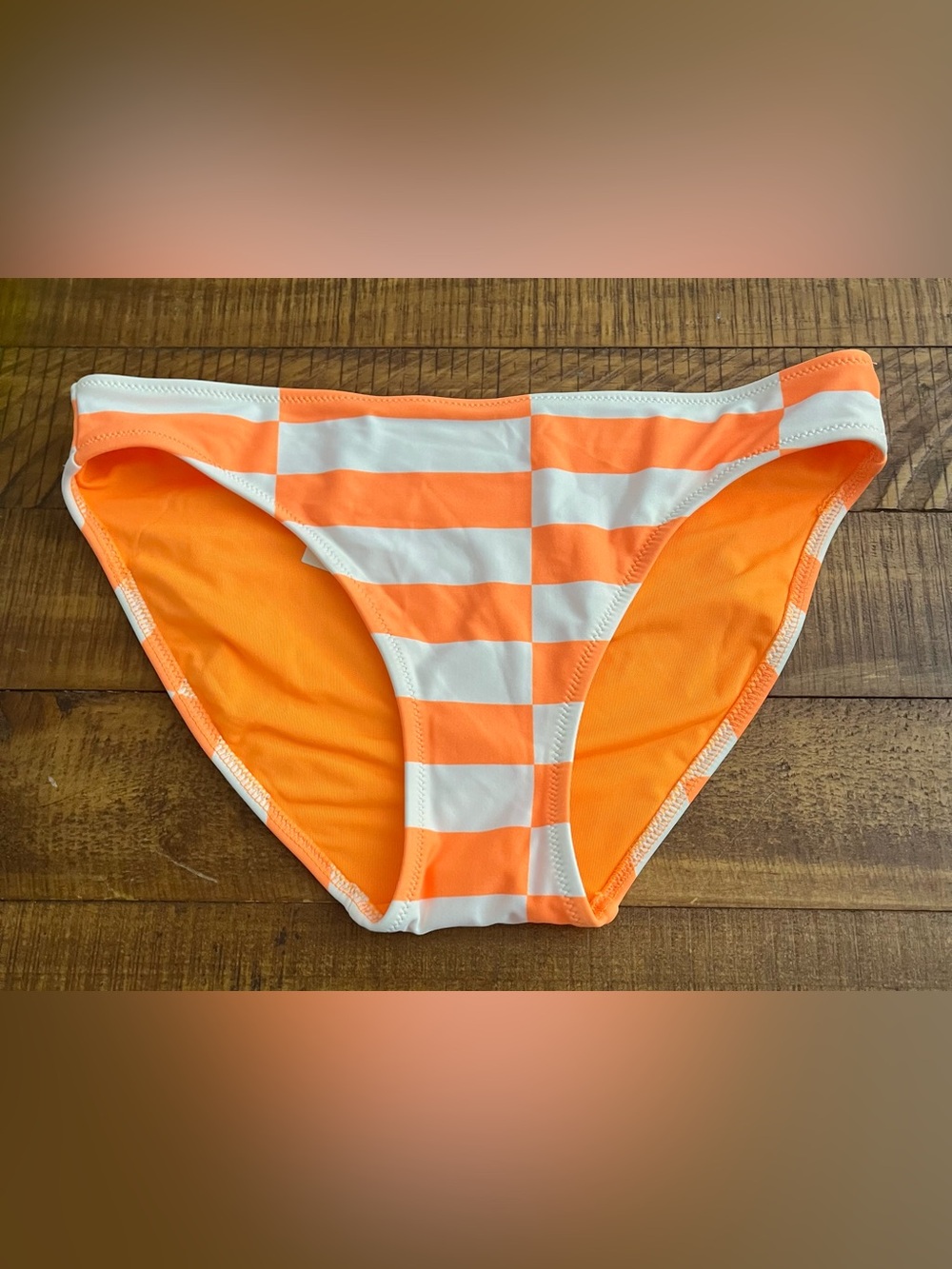 NWT Aerie Full Coverage Bikini Bottom in Orange White Checker - Sz S